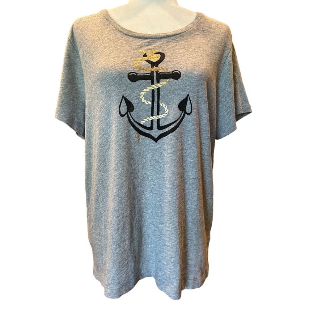 J. Crew T-Shirt XL Anchor Nautical Graphic Gray 100% Cotton